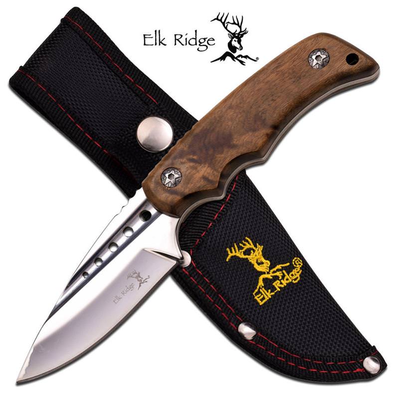 Burl Wood Handle Straight Full Tang Fixed Blade Hunting Skinning Knife - Tophatter's Army Products & Self Defense Collectible Weapons - Tophatter Daily Deals